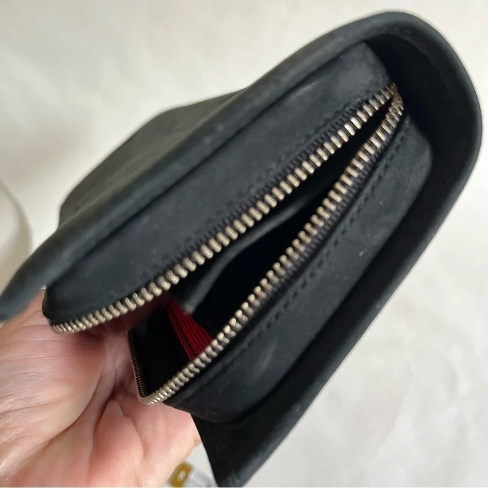 Ellen Tracy Clutch Bag Black Suede Pouch Purse Evening Zipper Red Lining Small